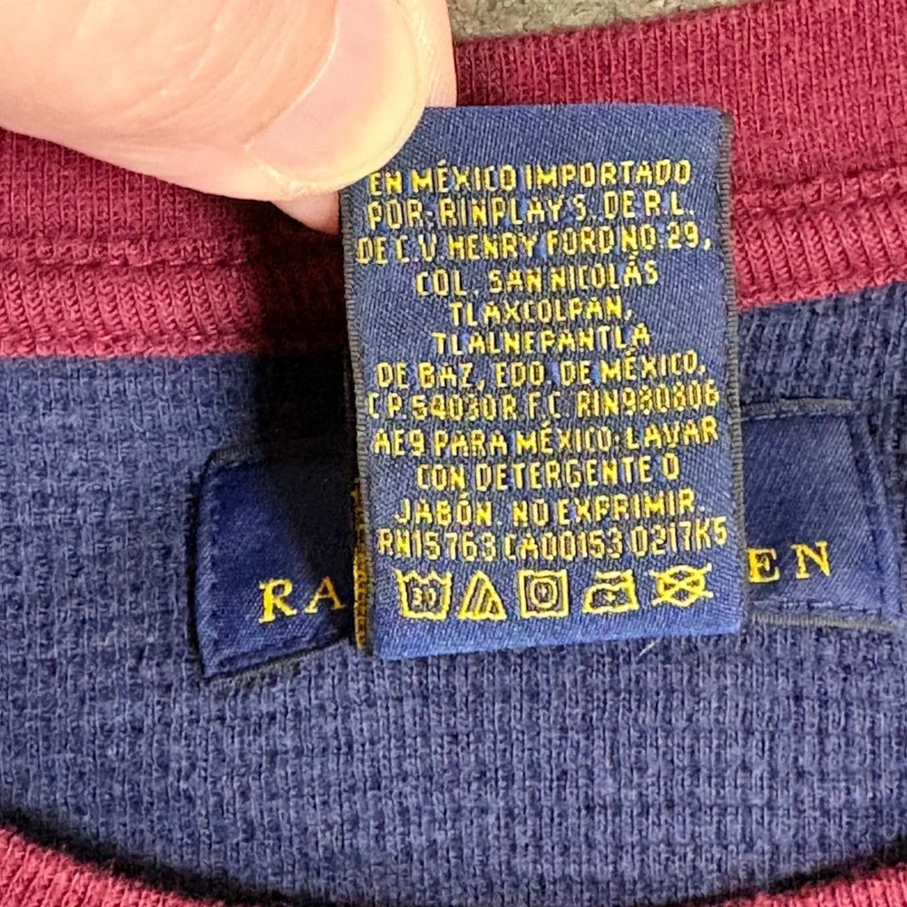Polo Ralph Lauren Mens Colorblock Thermal Waffle Knit Shirt Navy Yellow Large